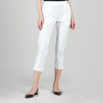 Rayon-Ponte Knit - Pull-On Pocket Capri - White