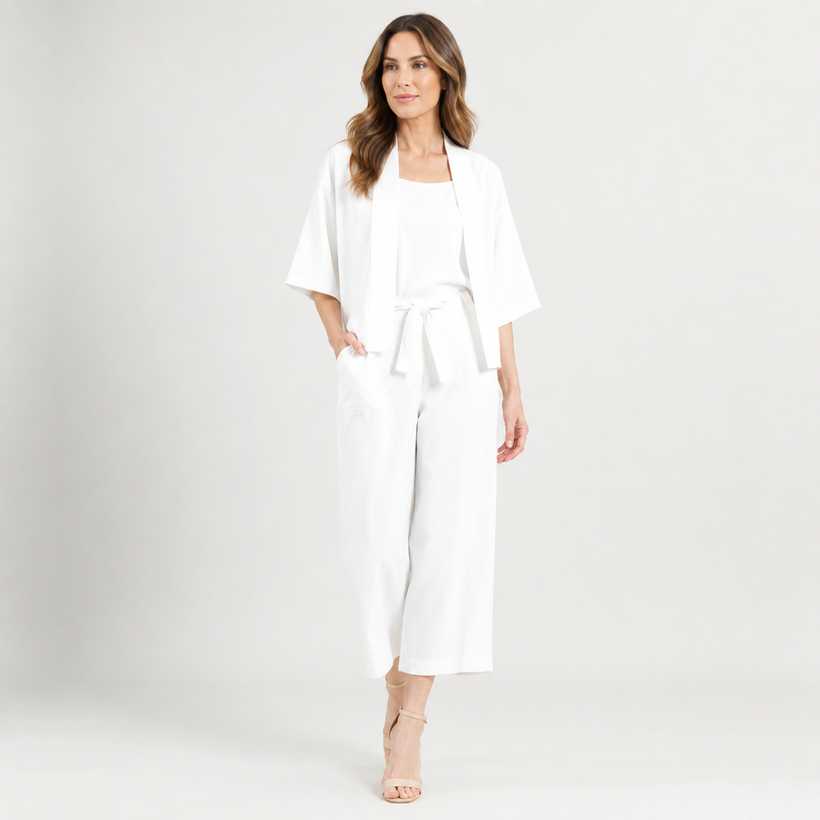 Linen Knit - Hi-Low Pocket Cardigan Jacket - Ivory - Final Sale