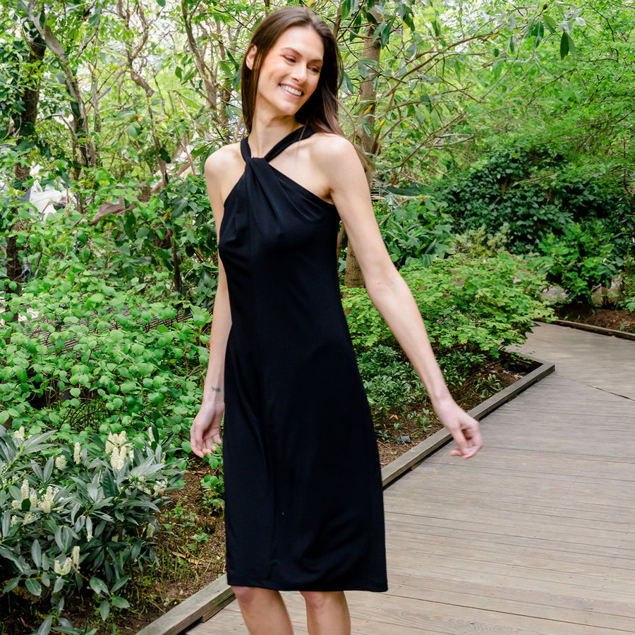 Grecian Halter Midi Sheath Dress - Black - Limited Sizes!