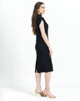 Lightweight Ponte - High Neck Cap Sleeve Midi Dress - Black