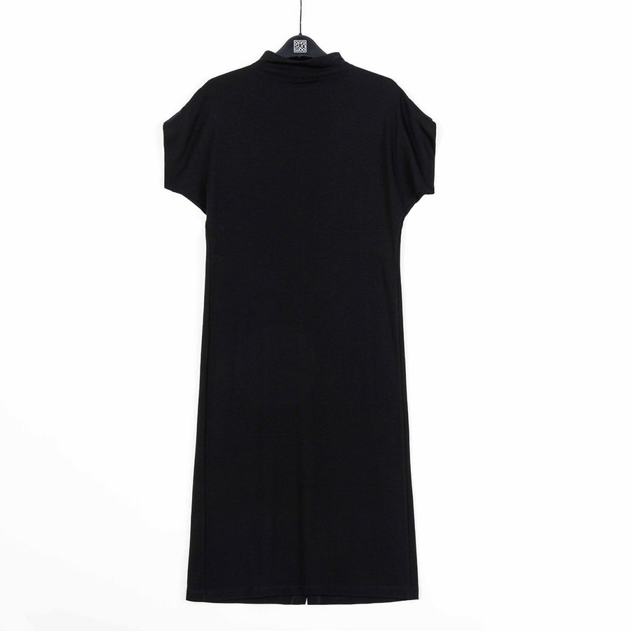 Lightweight Ponte - High Neck Cap Sleeve Midi Dress - Black