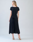 Soft Textured Rayon - Tie Wrap Overlay Midi Dress - Black - Final Sale!