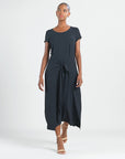 Soft Textured Rayon - Wrap Overlay Center Tie Midi Dress - Black - Final Sale!