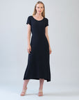 Soft Textured Rayon - Tie Wrap Overlay Midi Dress - Black - Final Sale!