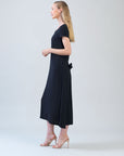Soft Textured Rayon - Tie Wrap Overlay Midi Dress - Black - Final Sale!