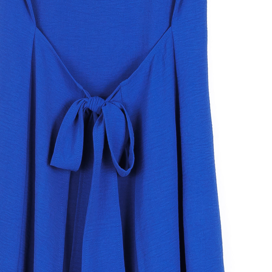Soft Textured Rayon - Wrap Overlay Center Tie Midi Dress - Cobalt - Final Sale!
