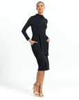 Lightweight Ponte - Tie Waist Pocket Midi Dress - Black - Final Sale!