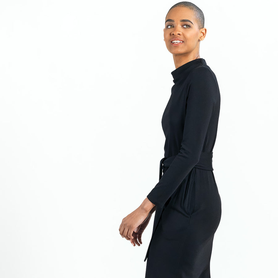 Womens Black Midi Dress Medium Ponte Tie Waist Womens Black Midi Dress Medium Ponte Tie Waist