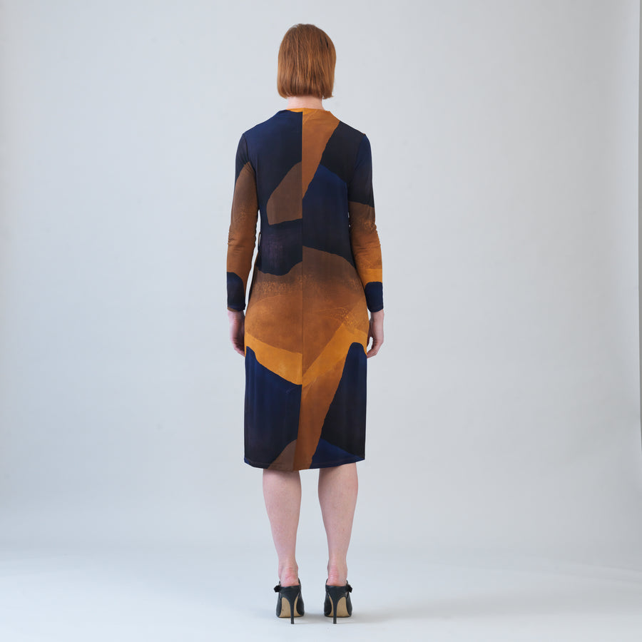 Tie Waist Pocket Midi Dress - Tan Watercolor - Final Sale!