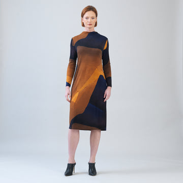 Tie Waist Pocket Midi Dress - Tan Watercolor - Final Sale!