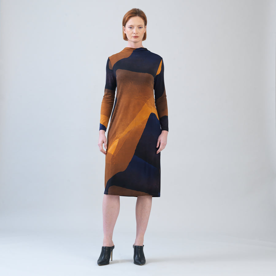 Tie Waist Pocket Midi Dress - Tan Watercolor - Final Sale!