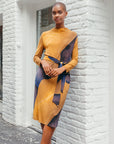 Tie Waist Pocket Midi Dress - Tan Watercolor