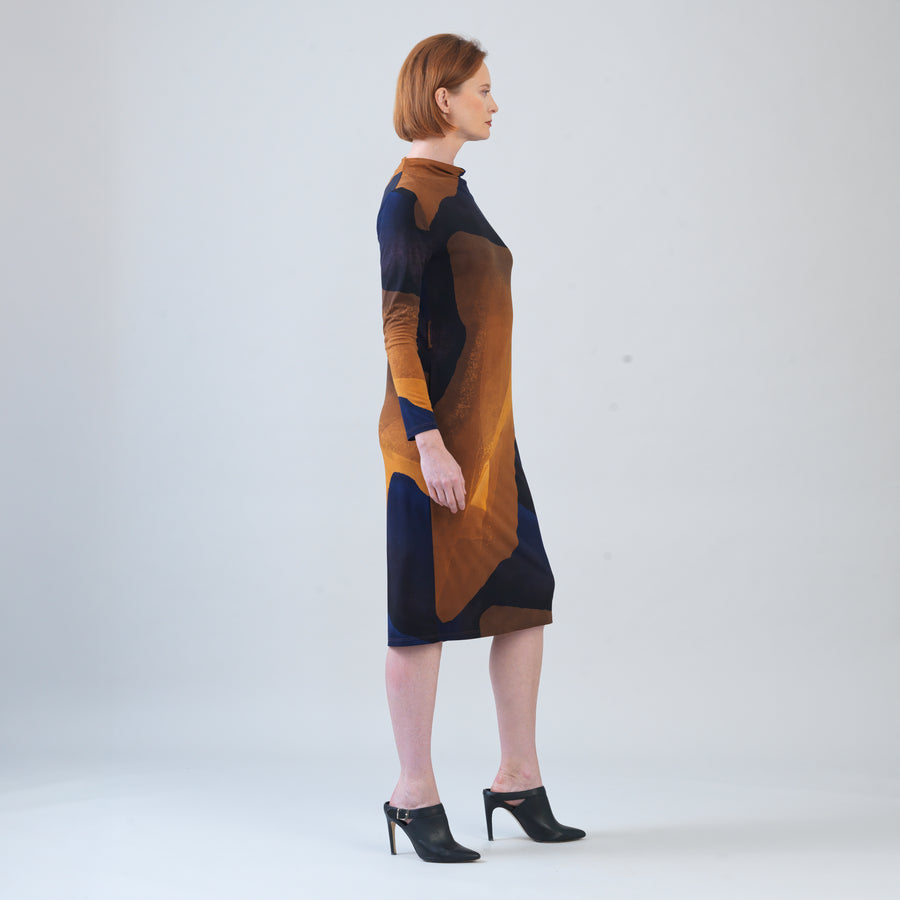 Tie Waist Pocket Midi Dress - Tan Watercolor - Final Sale!