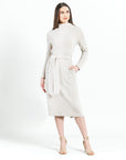 Chunky Ribbed - Tie Waist Pocket Midi Sweater Dress - Sand - Final Sale!