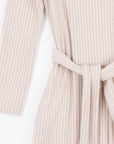 Chunky Ribbed - Tie Waist Pocket Midi Sweater Dress - Sand