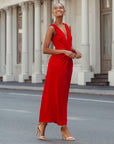 Center Slit Maxi Dress - Red