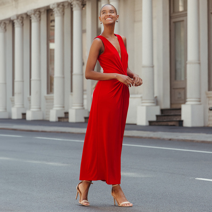 Womens Red Center Slit Maxi Dress 1X Womens Red Center Slit Maxi Dress 1X