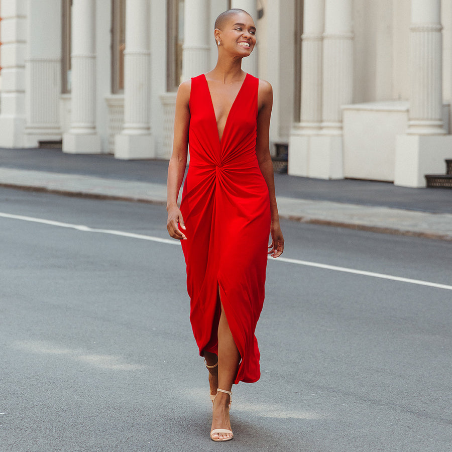red dress for sale Womens Red Center Slit Maxi Dress 1X