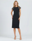 Mesh Cap Sleeve Midi Dress - Black