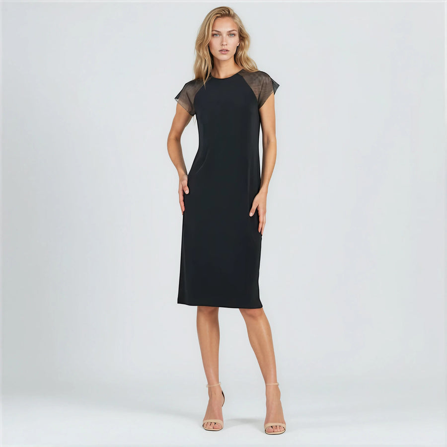 Mesh Cap Sleeve Midi Dress
