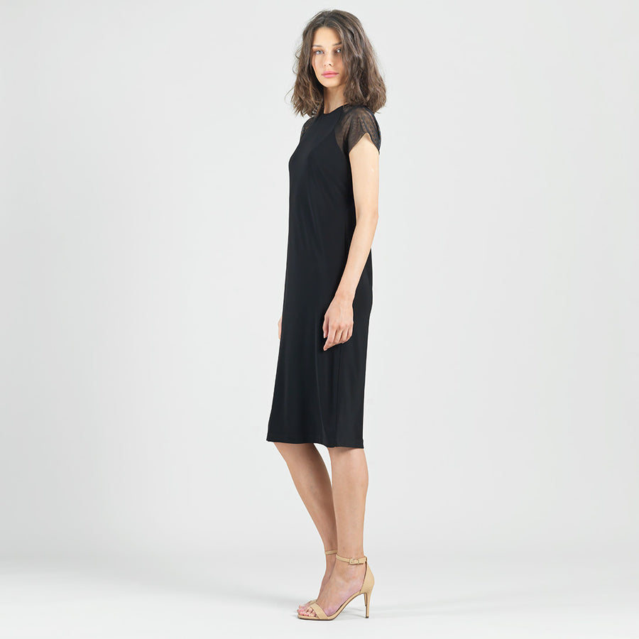 Mesh Cap Sleeve Midi Dress - Black Clara Sunwoo Mesh Cap Sleeve Midi Dress - Black Clara Sunwoo