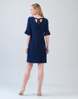 Tulip Cuff Back Tie Dress - Navy