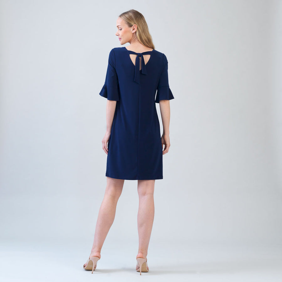 Tulip Cuff Back Tie Dress - Navy Extra Large (16) Tulip Cuff Back Tie Dress - Navy Extra Large (16)