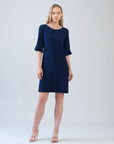 Tulip Cuff Back Tie Dress - Navy