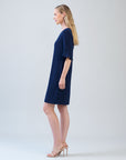Tulip Cuff Back Tie Dress - Navy