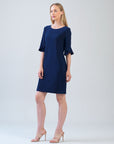 Tulip Cuff Back Tie Dress - Navy