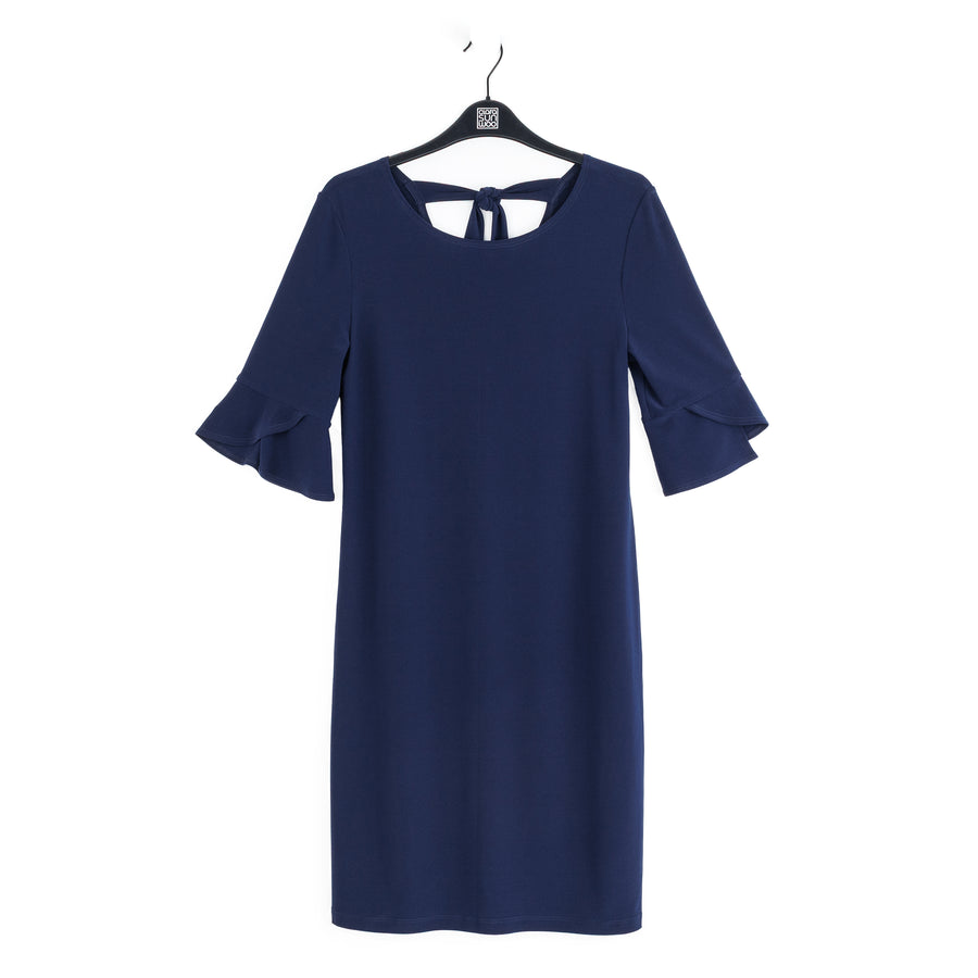 Tulip Cuff Back Tie Dress - Navy – Clara Sunwoo