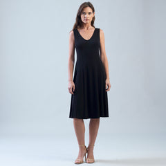 Sleeveless V-Neck Flared Dress - Black