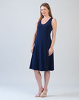 Sleeveless V-Neck Flared Dress - Navy