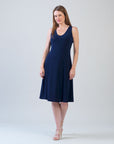 Sleeveless V-Neck Flared Dress - Navy