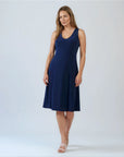 Sleeveless V-Neck Flared Dress - Navy