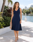 Sleeveless V-Neck Flared Dress - Navy