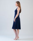Sleeveless V-Neck Flared Dress - Navy