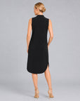 V-Neck Tie Midi Dress - Black