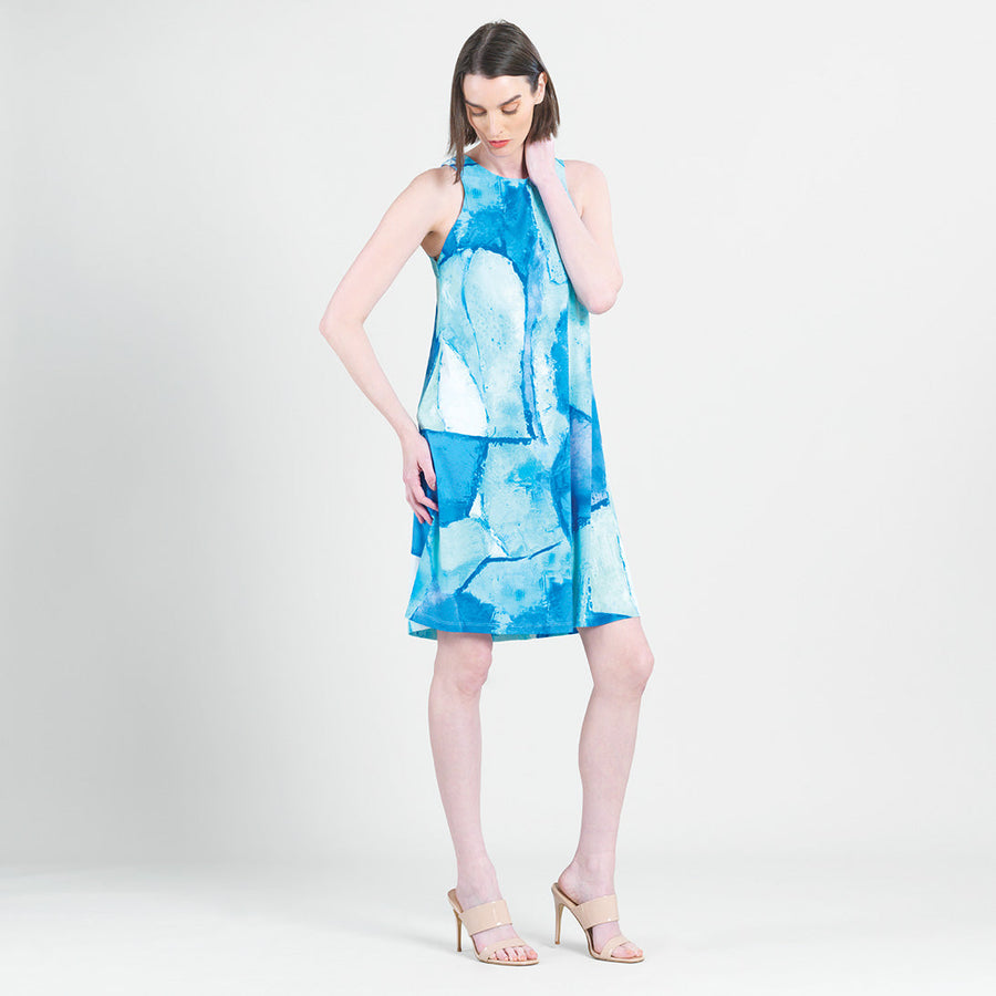 Jewel Neck Swing Dress - Water Splash
