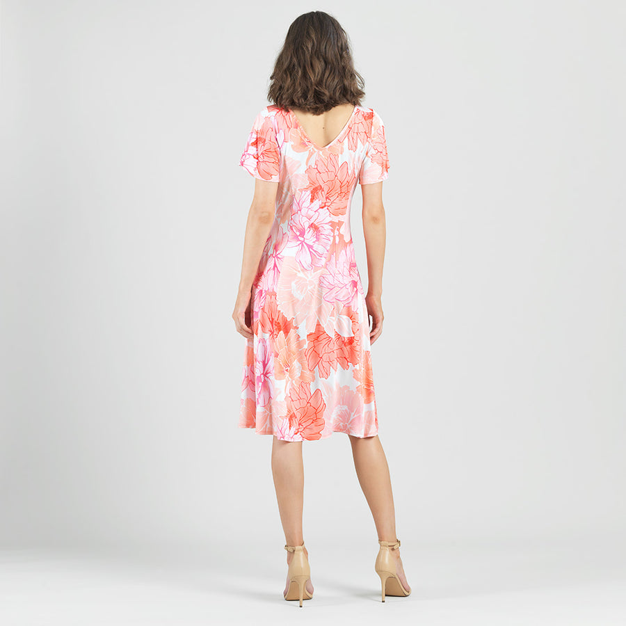 Butter Knit - Flutter Sleeve A-Line Midi Dress - Sunset Petals