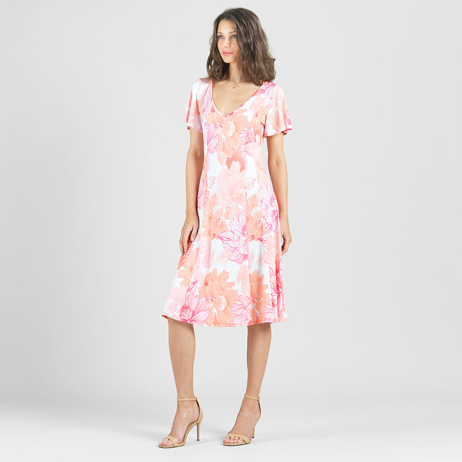 Butter Knit - Flutter Sleeve A-Line Midi Dress - Sunset Petals