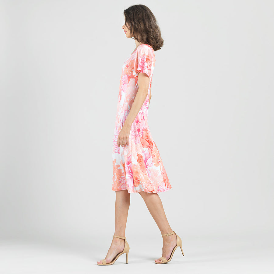 Butter Knit - Flutter Sleeve A-Line Midi Dress - Sunset Petals
