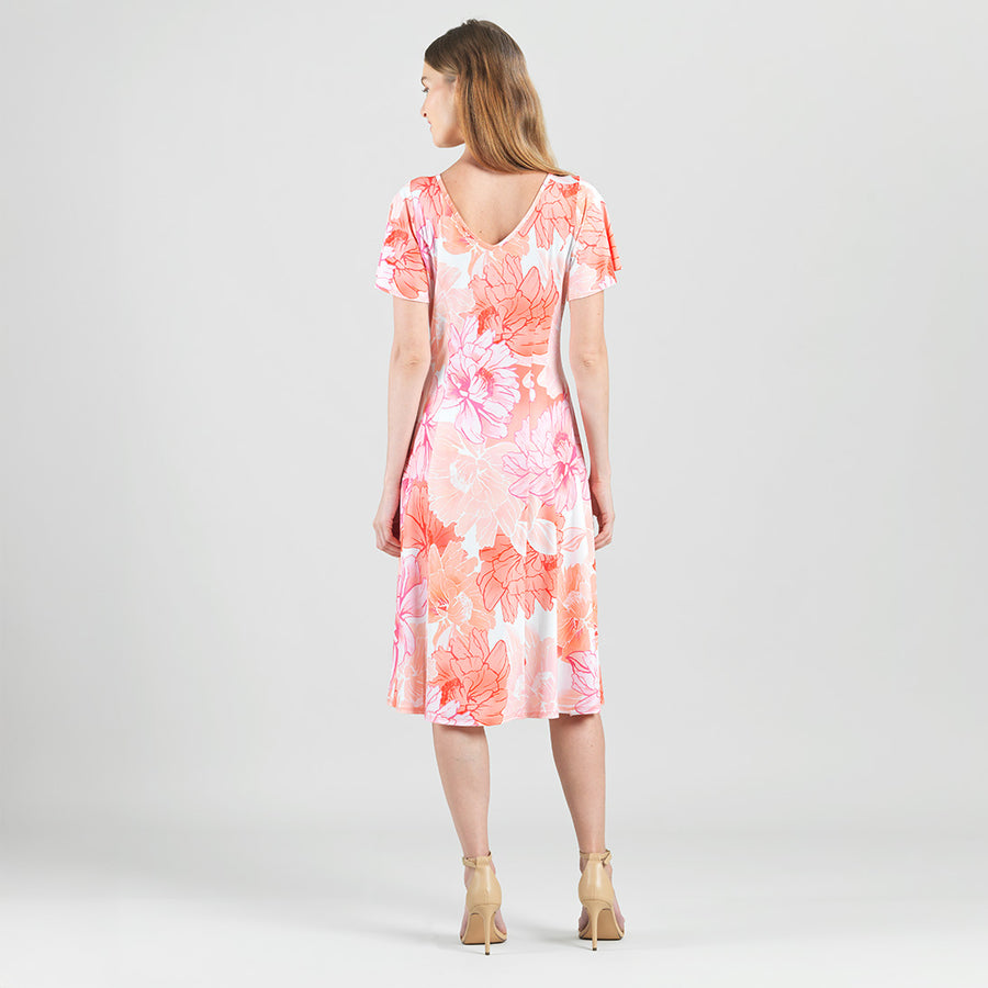Butter Knit - Flutter Sleeve A-Line Midi Dress - Sunset Petals