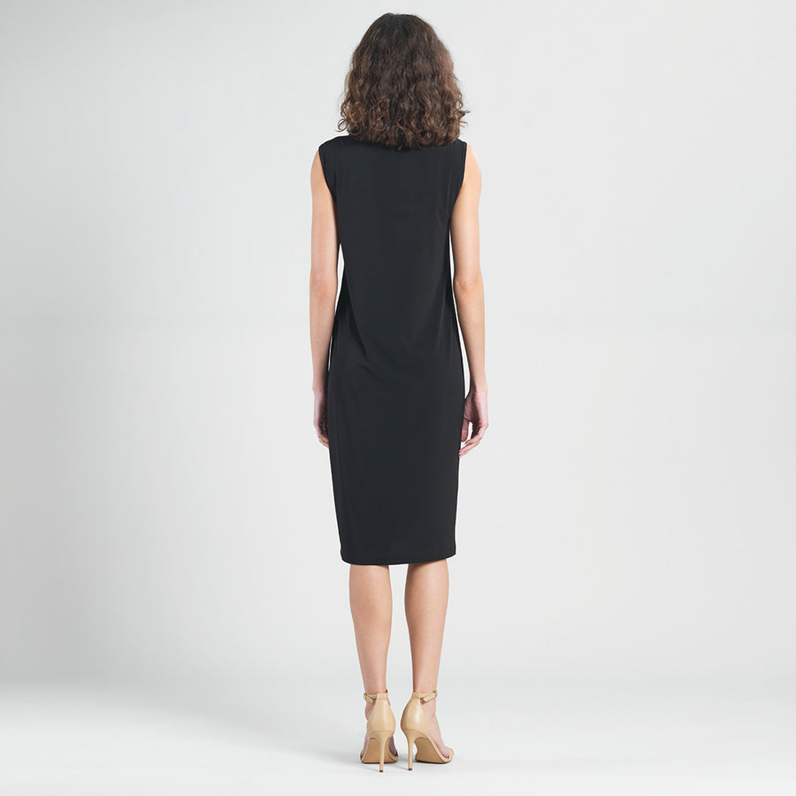 Peach Knit - Mock Neck Midi Dress - Black