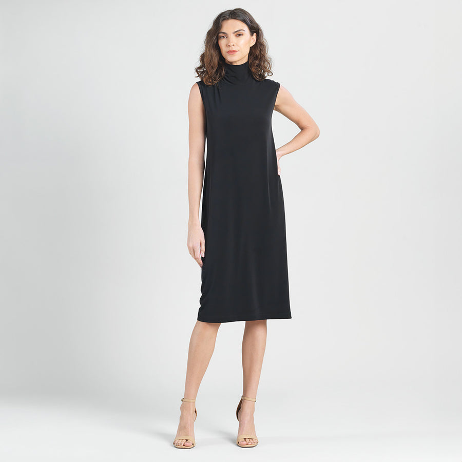 Peach Knit - Mock Neck Midi Dress - Black