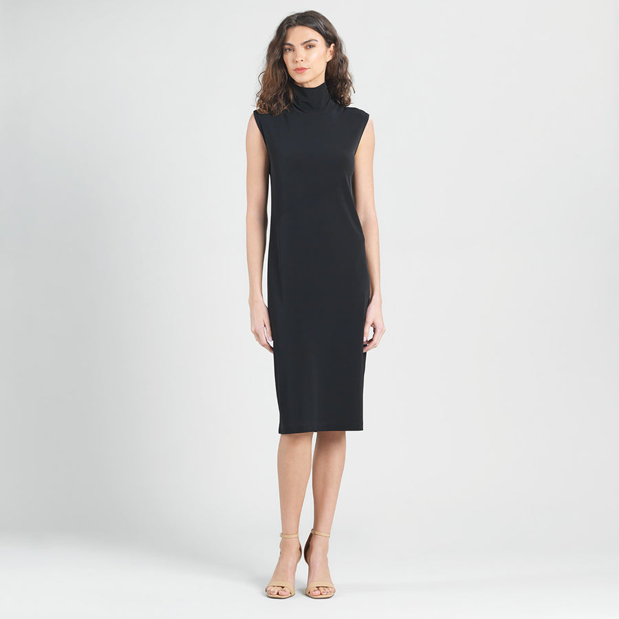 Peach Knit - Mock Neck Midi Dress - Black