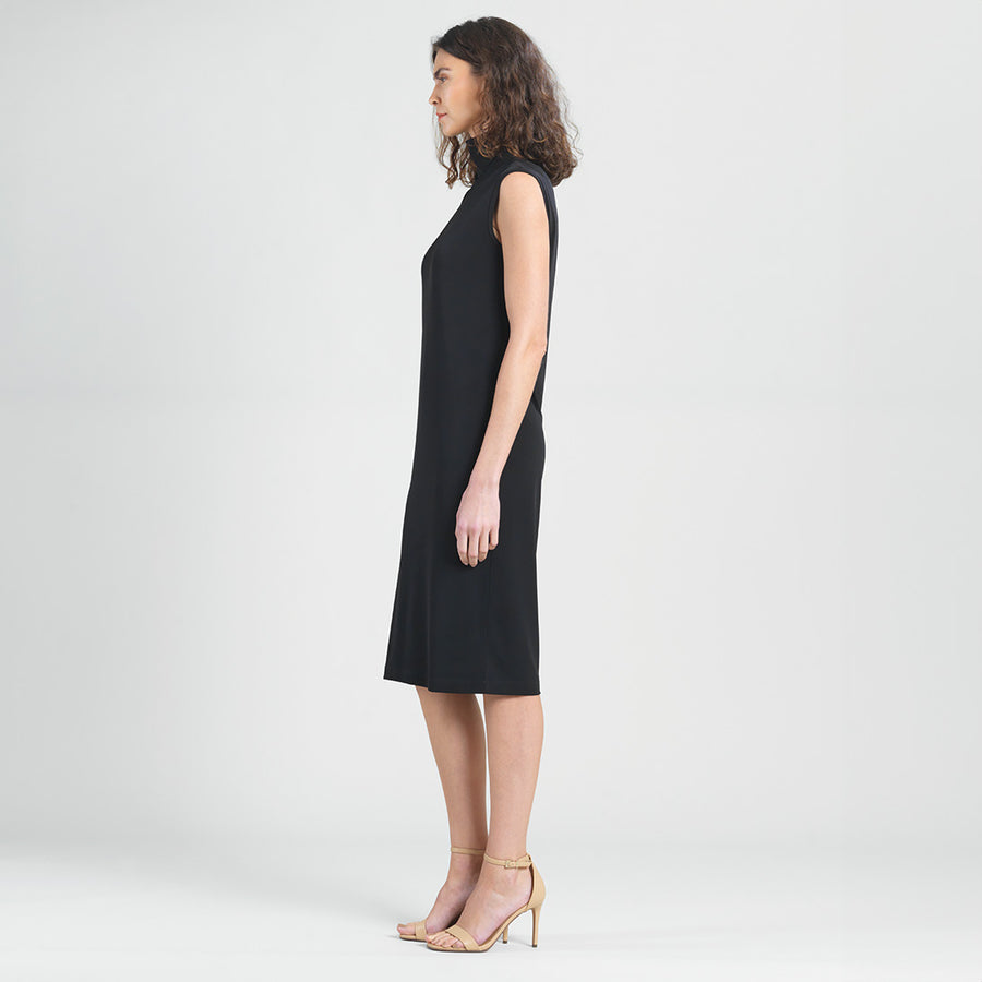 Peach Knit - Mock Neck Midi Dress - Black