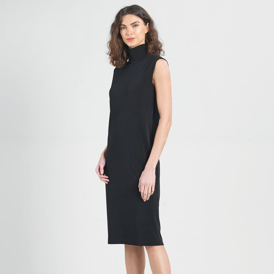 Peach Knit - Mock Neck Midi Dress - Black