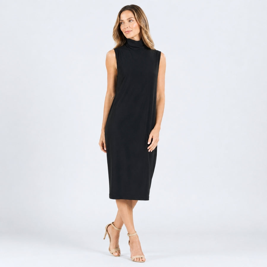 Womens Mock Neck Midi Dress Black