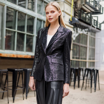 Sequin Knit - Signature Pocket Blazer - Black